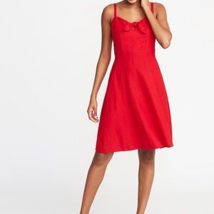 NWT! Fit & Flare Tie-Front Linen Cami Dress Size S